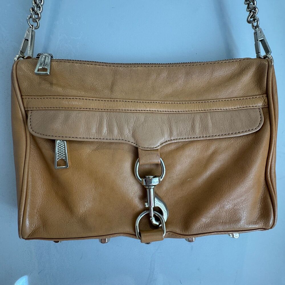 Rebecca Minkoff MAC Crossbody Bag Tan Leather Studded Chain Strap - Picture 3 of 14
